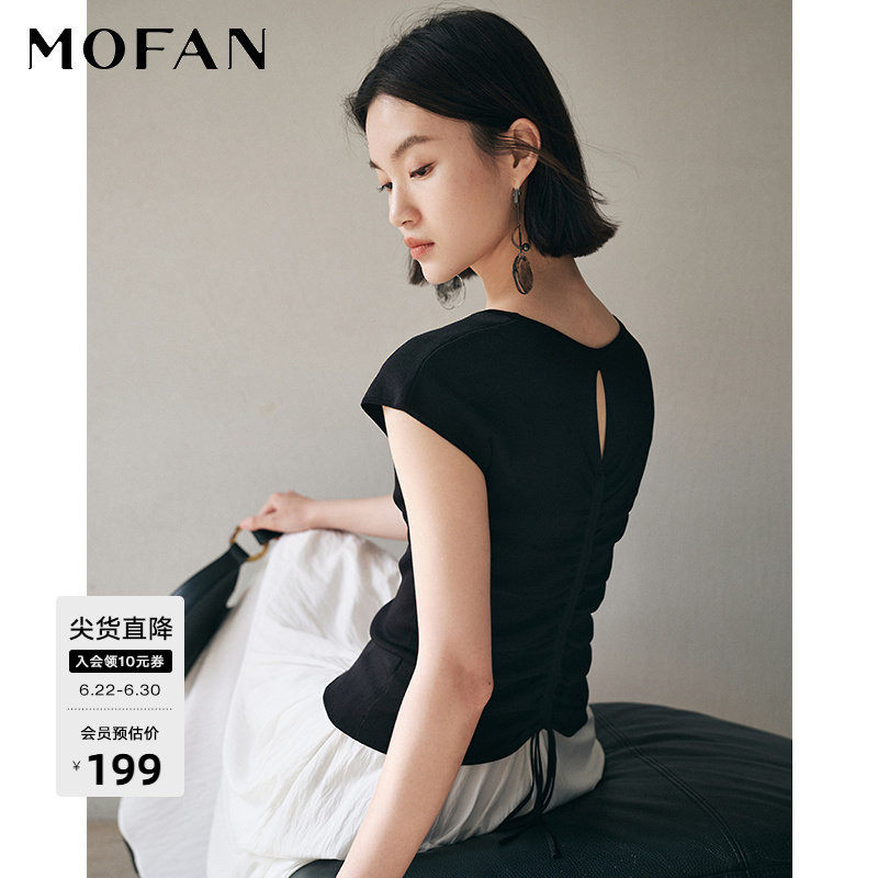 【商场同款】MOFAN摩凡夏新款暗夜黑性感镂空圆领针织衫显瘦 - 实物图