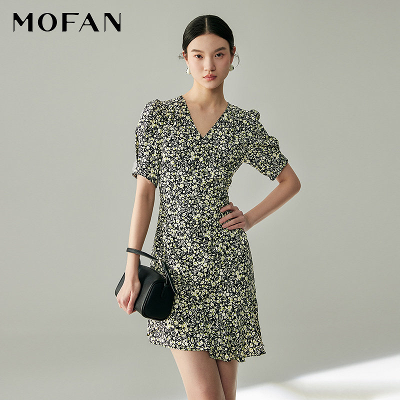 MOFAN摩凡夏新款绿色花纹连衣裙图片