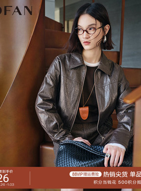 时尚黑色PU皮翻领短款羽绒服女MOFAN摩凡2025冬新款保暖皮衣夹克