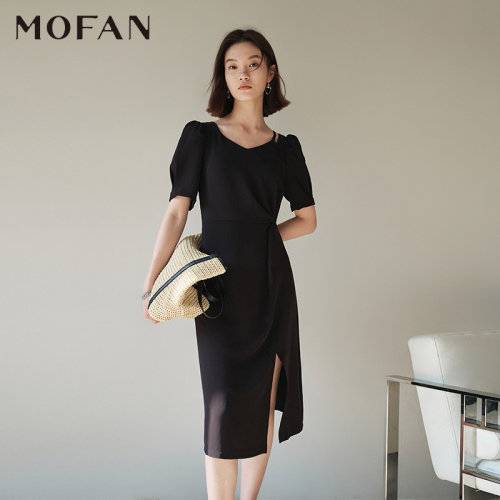 MOFAN摩凡夏新款暗夜黑连衣裙