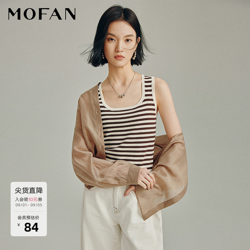MOFAN摩凡米咖条纹显瘦针织背心图片