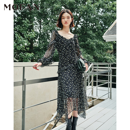MOFAN摩凡秋新款黑色连衣裙