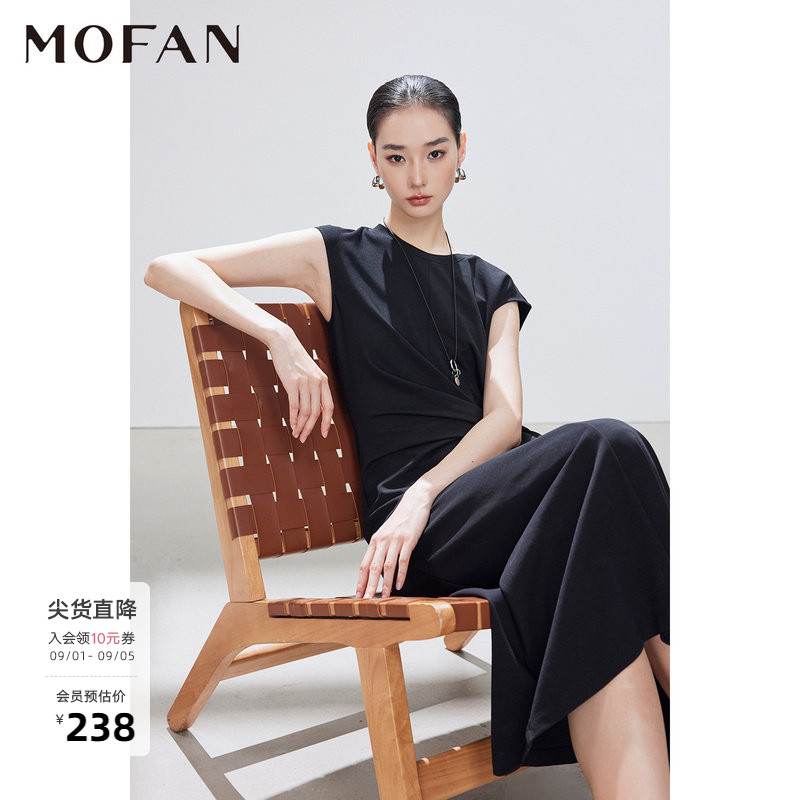 法式甜美无袖高腰小黑裙MOFAN摩凡2026夏新款侧边开衩显瘦连衣裙图片