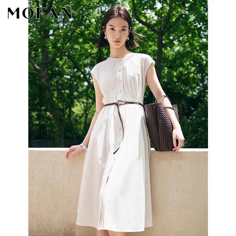MOFAN杏米色衬衫连衣裙显瘦图片