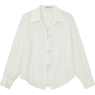 MOFAN摩凡慵懒优雅灯笼袖上衣女夏秋新款杏黄色设计感衬衫薄款