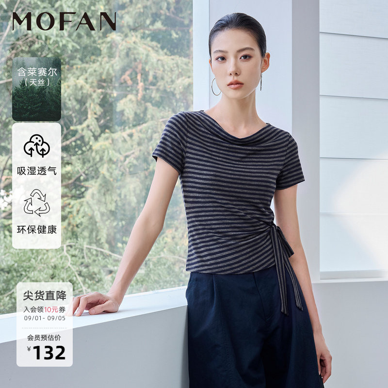 MOFAN摩凡夏新款藏青条纹T恤图片
