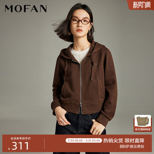 经典 运动休闲短外套 灰色卫衣女连帽抽绳设计MOFAN摩凡冬新款