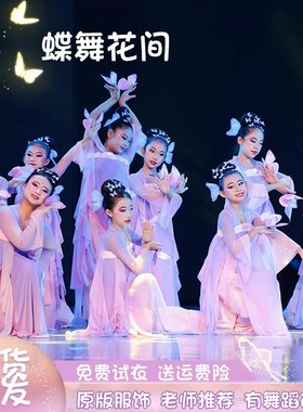 蝶舞花间舞蹈表演服儿童古典舞演出服飘逸紫色幼儿中国舞少儿群舞