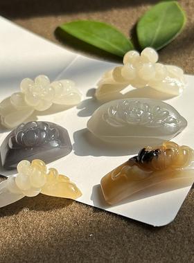 正品天然和田玉手牌糖白藕粉烟紫牡丹花荷花莲花女士手牌编绳配件