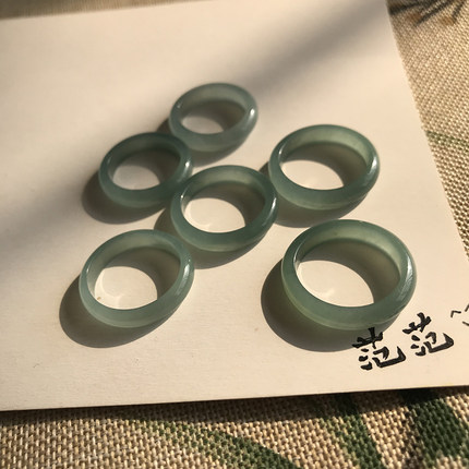 天然A货翡翠指环蓝水戒圈高冰种玉戒指男女情侣对戒玉石圆环戒子
