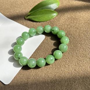天然正品和田玉乌兰海碧玉手串果绿男女款卡12圆珠单圈玉石手链子