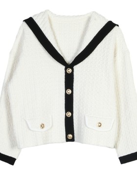 小香风针织开衫女海军风撞色淑女气质长袖针织衫短款2024秋冬新款