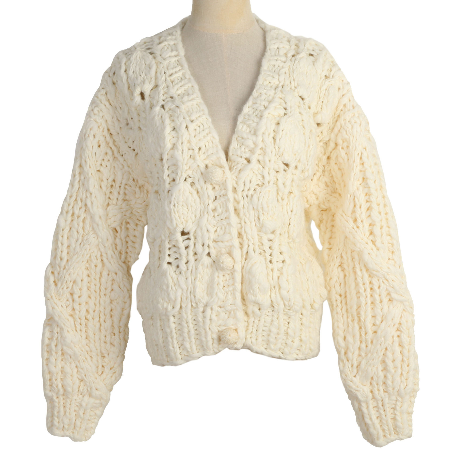 跨境麻花女式毛衣开衫V领单排扣宽松气质秋冬新款韩版长袖毛衣女