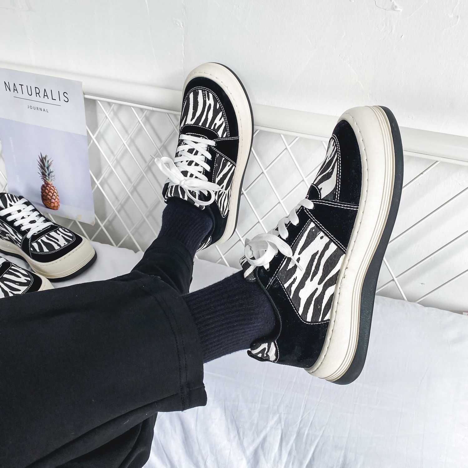 2021秋冬加绒加厚板鞋男斑马纹厚底面包帆布鞋XZ1118-5007P48控68，男鞋帆布鞋，星座1118