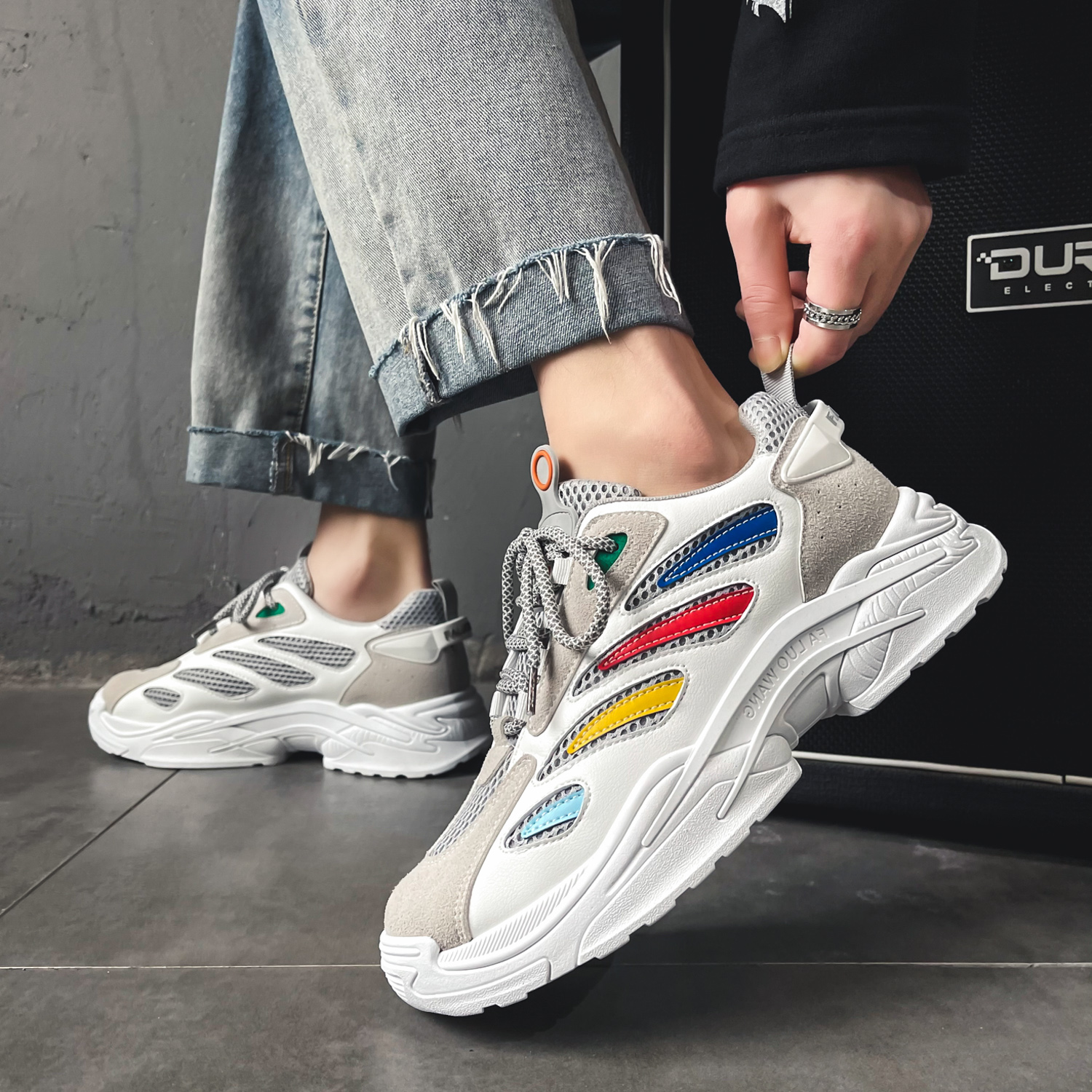 21春季韩版#男鞋透气网面休闲鞋系带青年拼色板鞋XZ1118-K823P55，男鞋低帮鞋，星座1118