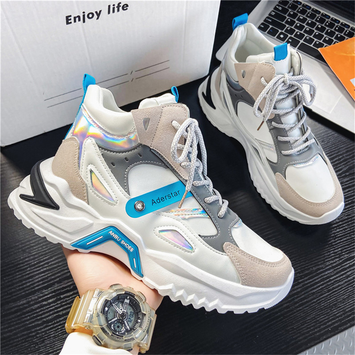 XZ1118-B05P55男士学生潮流高帮老爹鞋，男鞋靴子，星座1118