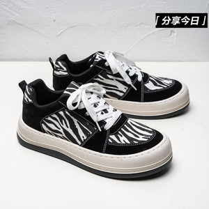 20#秋冬加绒加厚板鞋男斑马纹厚底面包帆布鞋XZ1118-5007P48控68图片