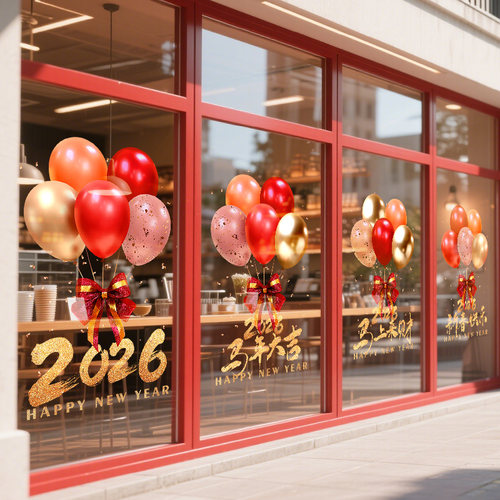 马年新年装饰春节玻璃门贴纸超透