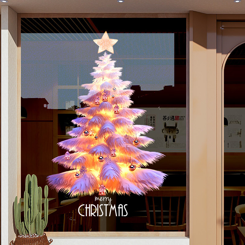 圣诞节日装饰店铺玻璃门贴超透