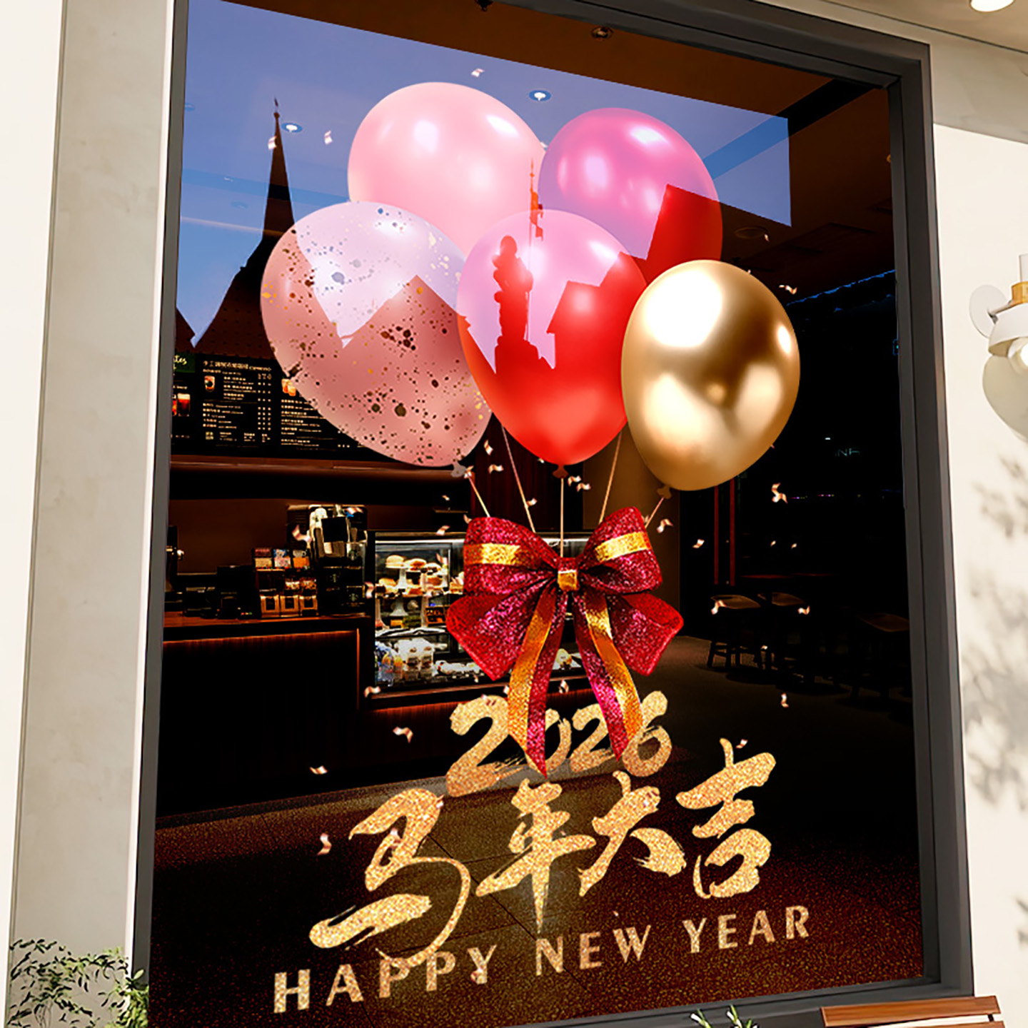 新年装饰整张静电玻璃门贴纸
