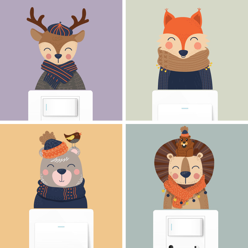 卡通动物插座可爱开关贴简约客厅家居装饰品自粘贴纸冰箱随心贴画