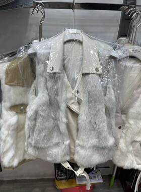 实拍高级新款真兔毛拼接PU皮外套马甲背心百搭保暖时尚女洋气皮草