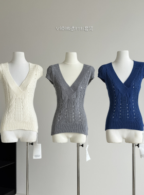 实拍新款女装上衣透视V领 3种织法！针织小飞袖背心