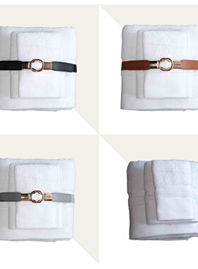 【毛巾浴巾套装】样板间卫浴皮革绑带毛巾浴巾扣三件套白色摆件