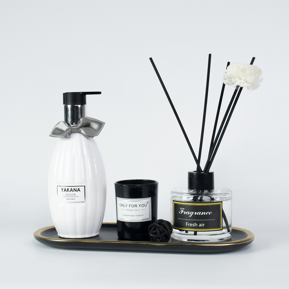 样板房卫生间装饰品展厅卫浴洗手间厕所香薰托盘创意家居花艺摆件