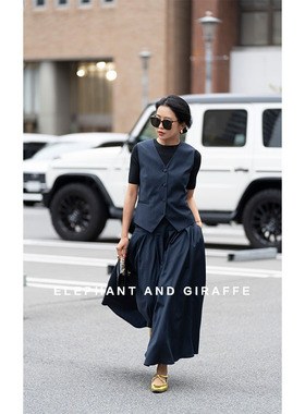 大象和长颈鹿 都市精英 精纺轻薄羊毛格纹 半裙/马甲套装 406211