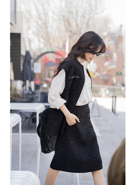 大象和长颈鹿 浪漫层次感 小香风马甲套装 包臀铅笔半裙 303204