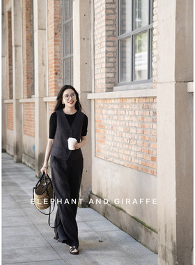 大象和长颈鹿 老钱美学具象化奢牌同面料亚麻马甲长裤套装 508210