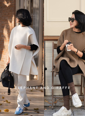 大象和长颈鹿 于步履间翩翩都市时髦感羊毛羊驼毛斗篷大衣 511218