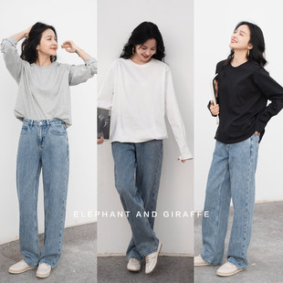 舒适宽松T恤603211 50支双纱精梳棉 大象和长颈鹿 黑白灰极简主义