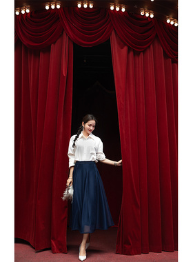 大象和长颈鹿 高级氛围感  分割式裁切高质网纱半身裙 深蓝307110