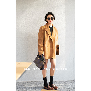 大象和长颈鹿 经典升级 进口混种羊羊皮反绒单排扣皮西装 503102