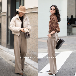 大象和长颈鹿 大地色系 温柔力量感羊毛混纺带腰带阔腿裤 511220
