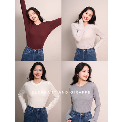 大象和长颈鹿 肌肤的假日 日本科技面料含羊绒基础打底T恤 512307