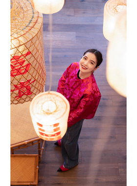 01/06 10:00 花开富贵 玫红色中式上衣  新中式过年款 401201