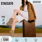 明星同款 秋冬穿搭西部牛仔短靴气质棕色 思加图流浪牧歌新款