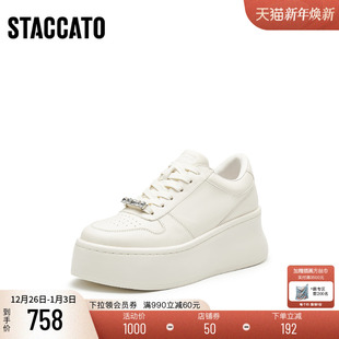 女鞋 思加图新款 增高休闲鞋 厚底板鞋 Y9310CM4 百搭小白鞋