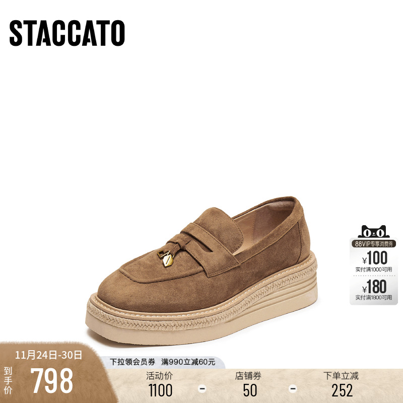 思加图复古乐福鞋草编厚底渔夫鞋