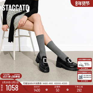 思加图2026新款方糖爵士英伦风乐福鞋厚底黑色小皮鞋女鞋EEZ07AA6