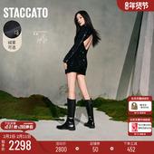 杨幂同款 思加图新款 骑士三重奏英伦风骑士靴加绒长靴EAJ40DG5