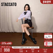 杨幂同款 EGB55AA6 小皮鞋 思加图2026新款 曜金爵士英伦风复古乐福鞋