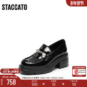 思加图新款 子EEZ45CA5 女鞋 英伦风复古乐福鞋 厚底增高一脚蹬小皮鞋