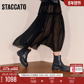 思加图新款 英伦风棕色切尔西靴烟筒靴加绒时装 靴女靴靴子EIU05DZ5