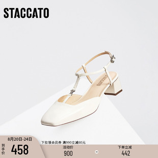 白色粗跟凉鞋 思加图新款 时尚 法式 女EL610AH4 复古玛丽珍鞋