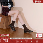 女鞋 思加图新款 子EHH02CA5 平底鞋 单鞋 爵士玛丽黑色小皮鞋 玛丽珍鞋