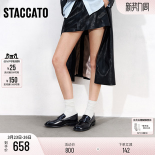 黑胶唱片乐福鞋 女鞋 英伦风小皮鞋 单鞋 子EA709AA5 便士鞋 思加图新款